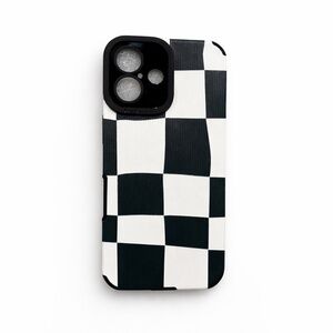 iPhone Phone Case Vertical Grain PU Leather Texture Checker Pattern Green